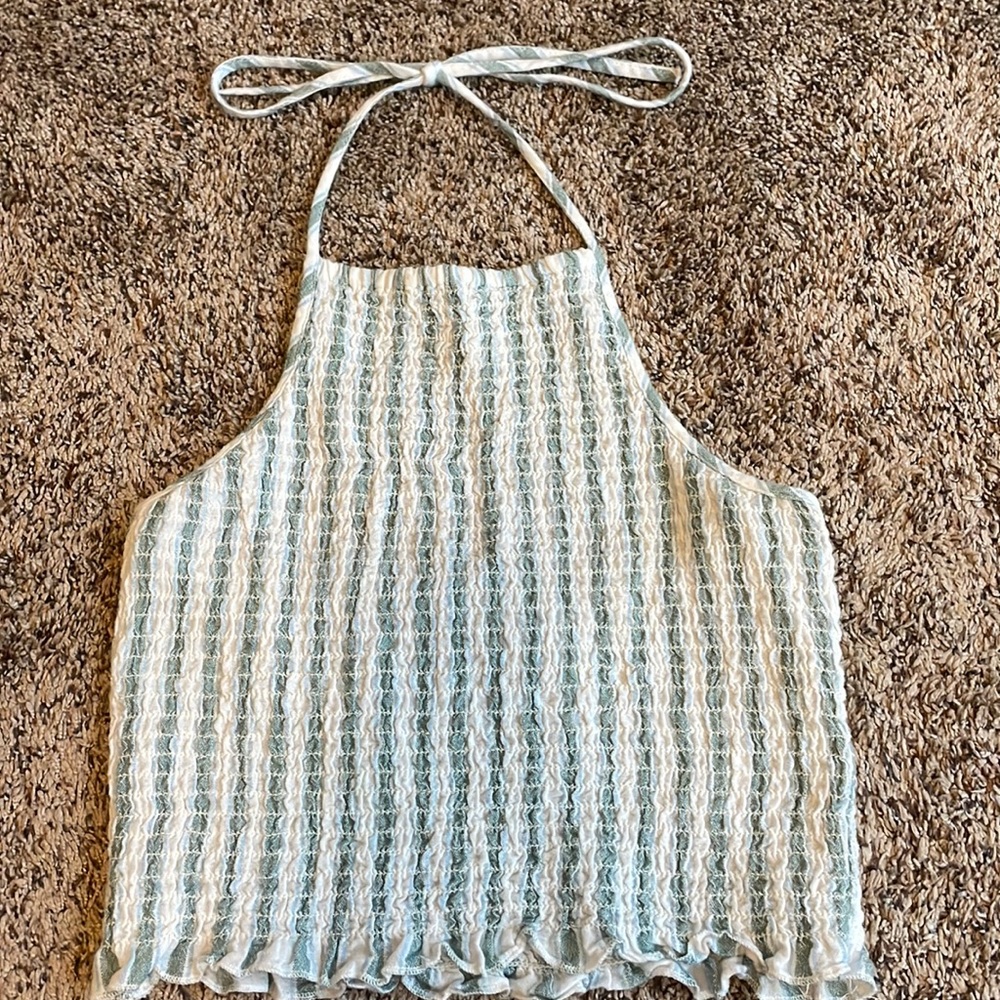 Woman’s American Eagle Blue And White Striped Crop Top